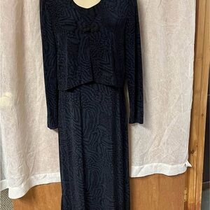 Worthington 2 piece Black Long Sleeveless Tiered Gown with matching jacket